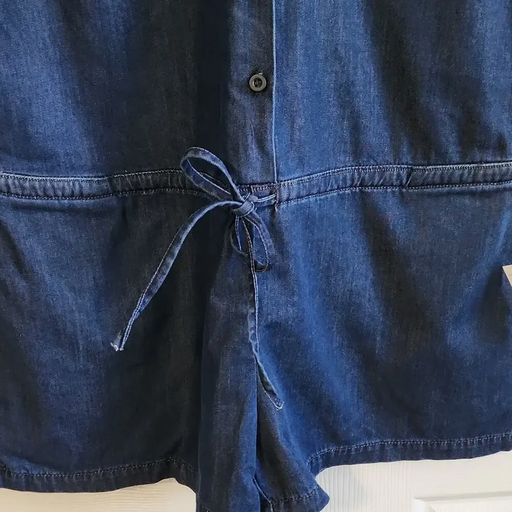 Mavi Women's Krista Rinse‎ Light Denim Romper Size SM Button Down Tie Waist Y2K